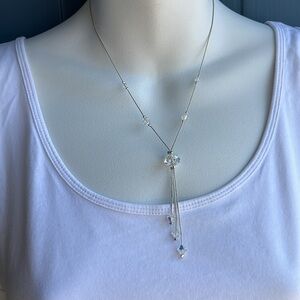 Silver Y Necklace with Crystal Accents